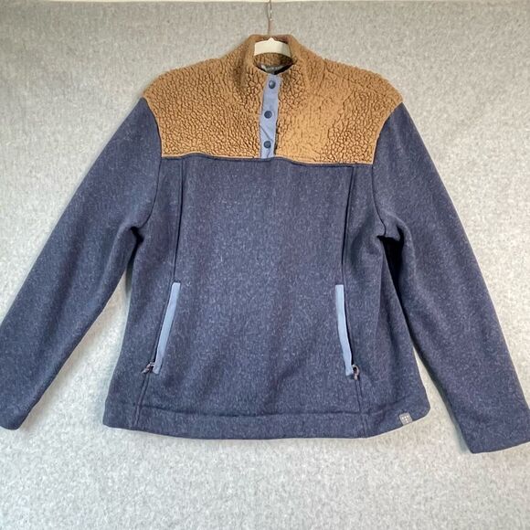 Title Nine Pullover Sherpa Fleece Quarter Button Collar Blue sz. Large #AD - Picture 1 of 8
